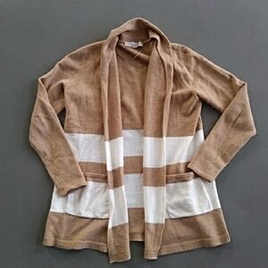 LOFT Tan and White Striped Cardigan